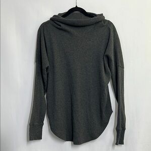 Women's Charcoal Gray Sweater waffle knit sweater with cuffed sleeves and mockne